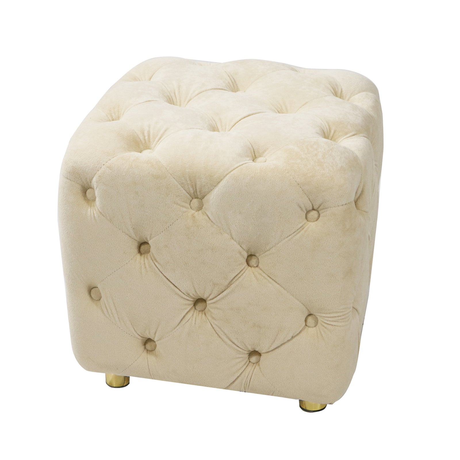 Beige Modern Velvet Upholstered Ottoman, Exquisite Small End Table, Soft Foot Stool,Dressing Makeup Chair, Comfortable Seat for Living Room, Bedroom, Entrance