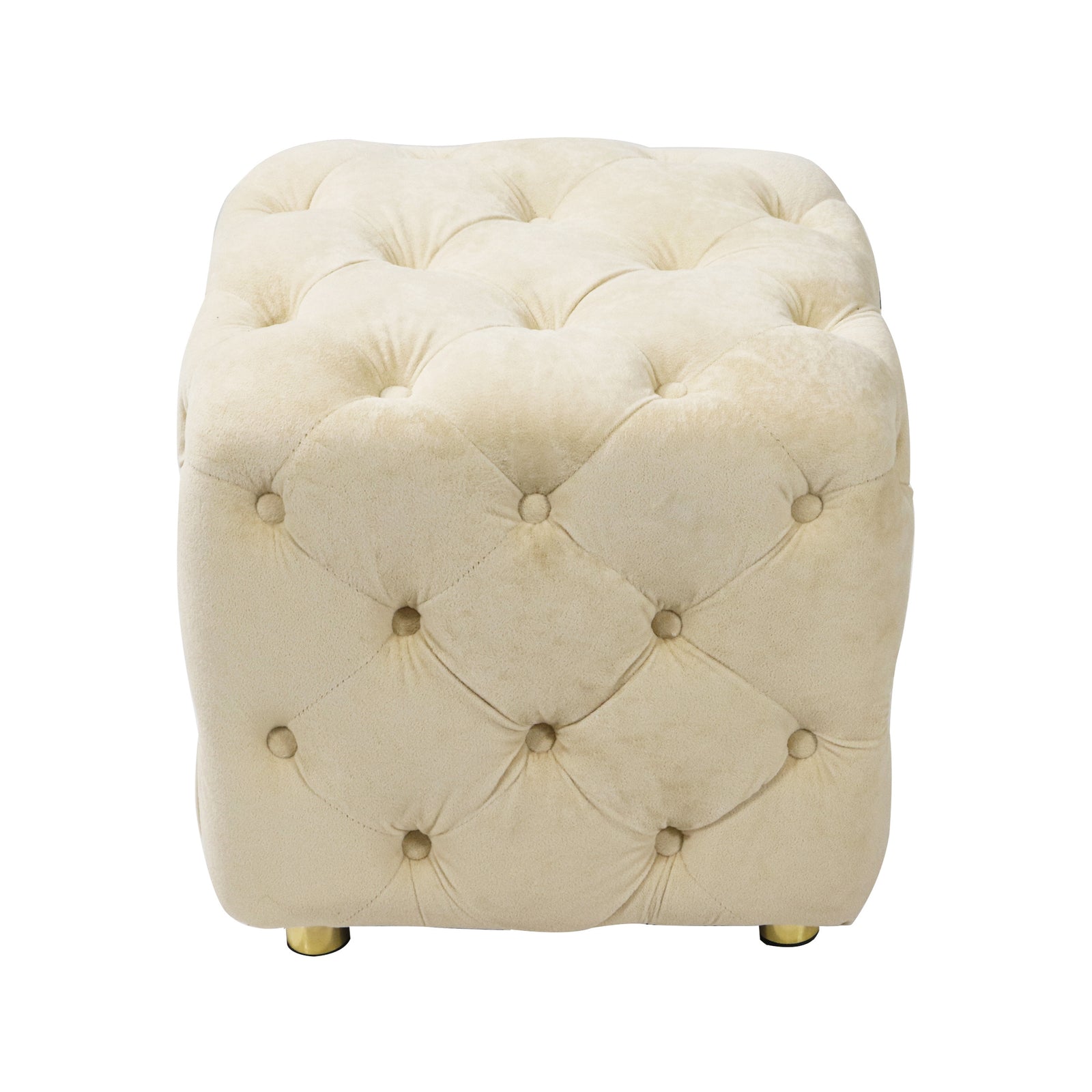Beige Modern Velvet Upholstered Ottoman, Exquisite Small End Table, Soft Foot Stool,Dressing Makeup Chair, Comfortable Seat for Living Room, Bedroom, Entrance