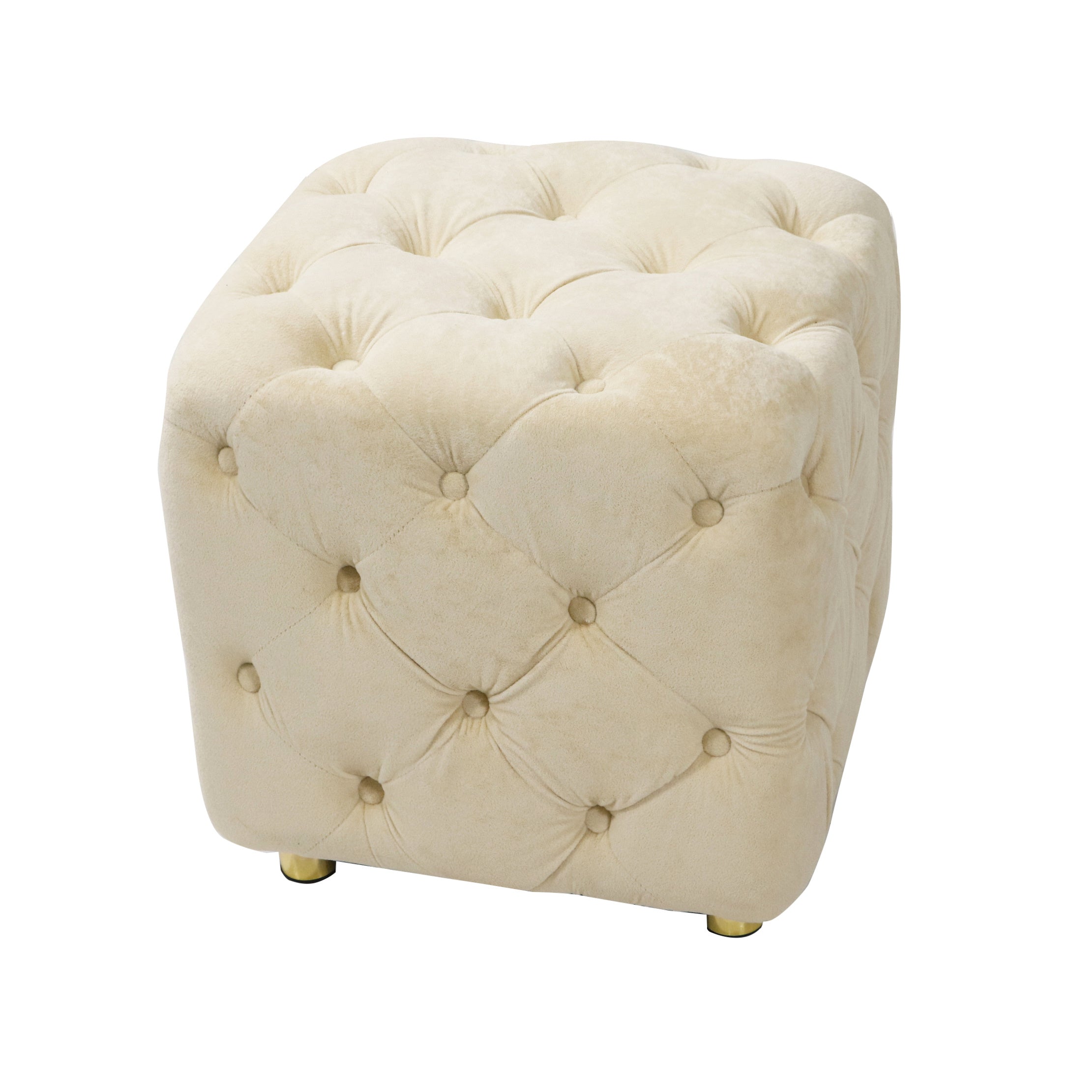 Beige Modern Velvet Upholstered Ottoman, Exquisite Small End Table, Soft Foot Stool,Dressing Makeup Chair, Comfortable Seat for Living Room, Bedroom, Entrance