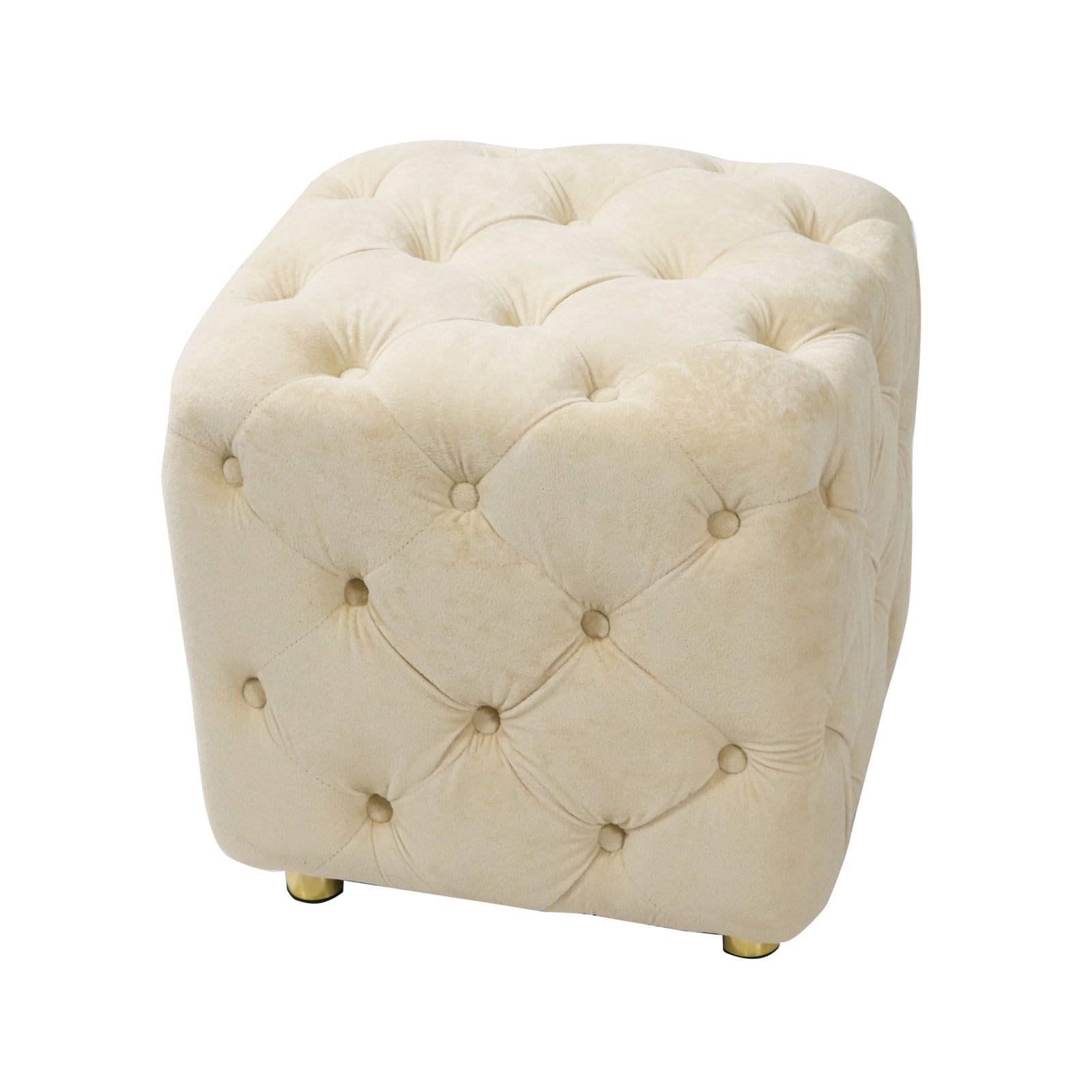 Beige Modern Velvet Upholstered Ottoman, Exquisite Small End Table, Soft Foot Stool,Dressing Makeup Chair, Comfortable Seat for Living Room, Bedroom, Entrance