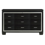 Black Finish Dresser Bold Desing 9 Drawers Glamorous Faux-Alligator Textured Fronts Wooden Bedroom Furniture
