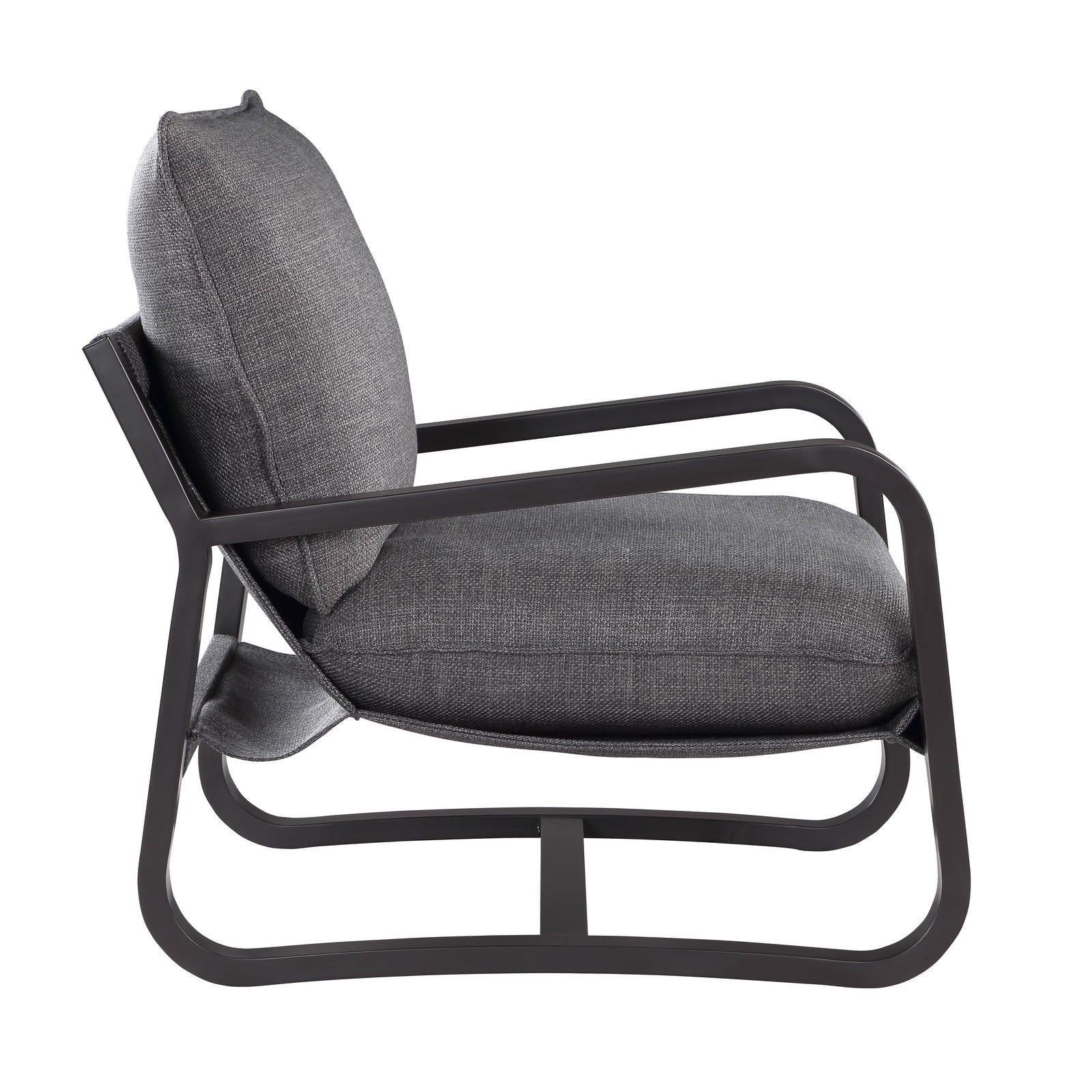 Blaire Sling Chair Upholstered in Charcoal Fabric with Metal Frame