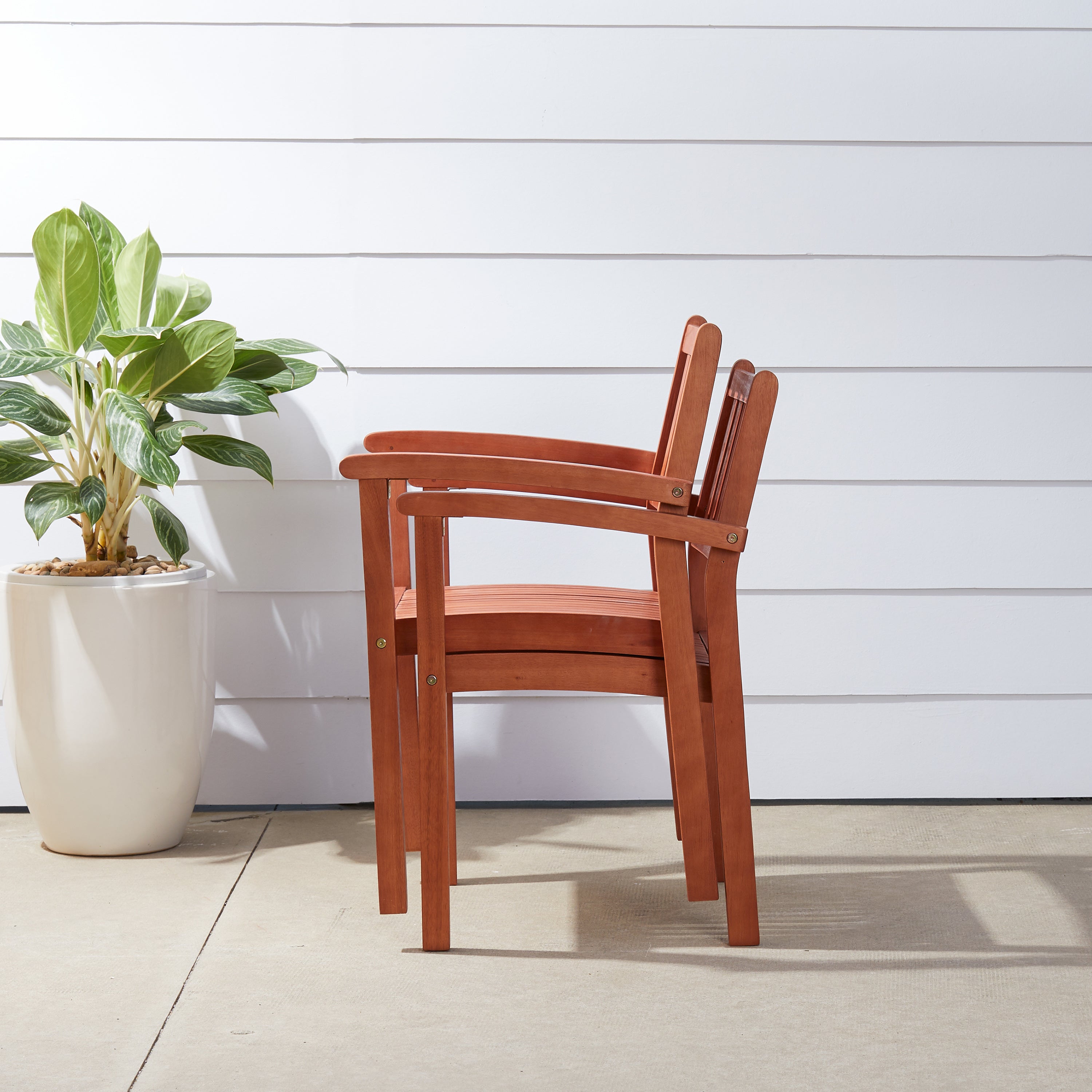 Caladesi Reddish Brown Wood Coastal Stackable Patio Armchair (Set of 2)