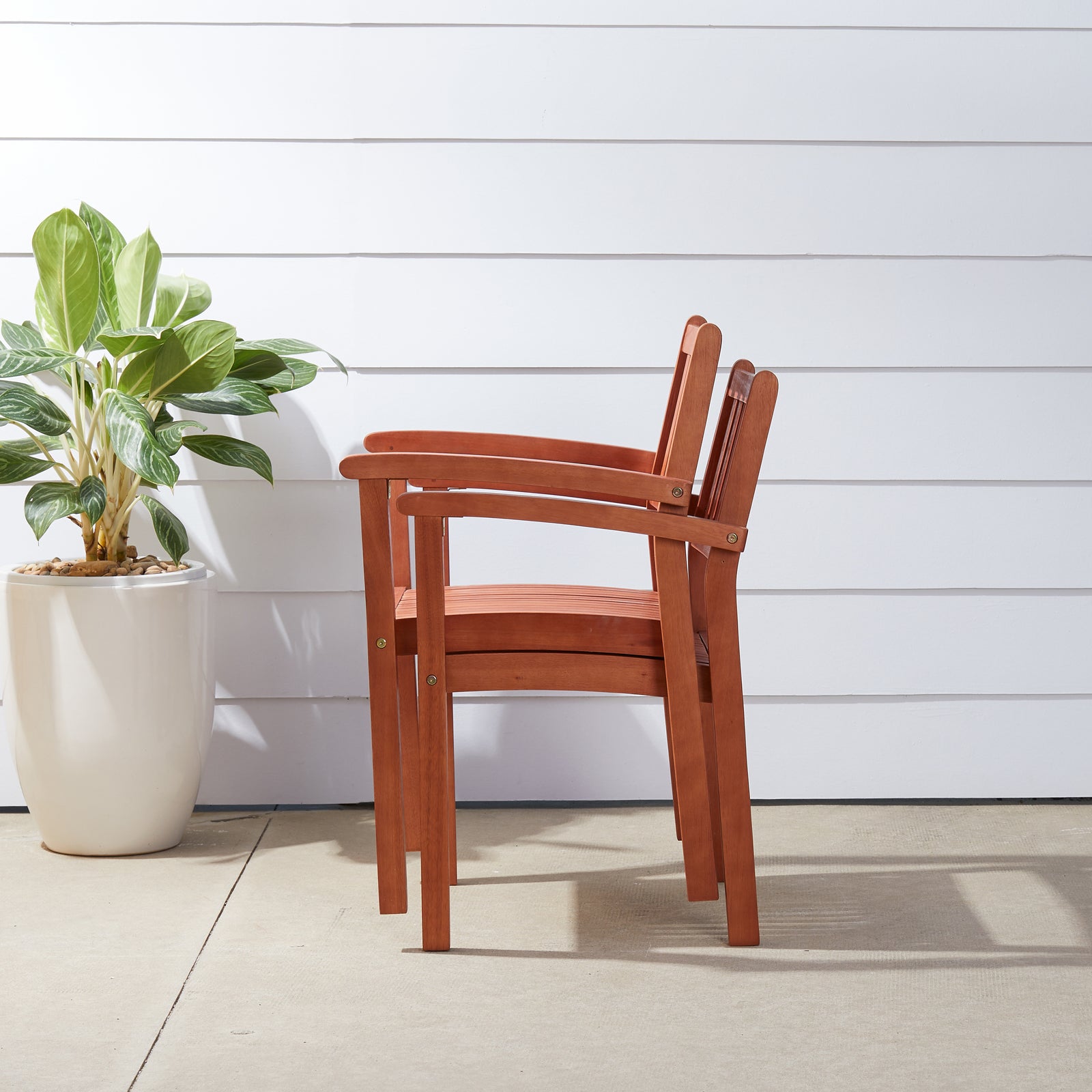 Caladesi Reddish Brown Wood Coastal Stackable Patio Armchair (Set of 2)