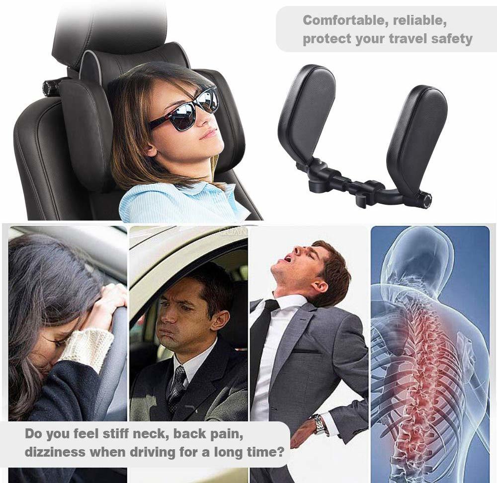 Car Travel Headrest Car Seat Headrest Pillow Adjustable PU Leather Head Neck Pillow Headrest for Travel Sleep Neck Support - WoodPoly.com