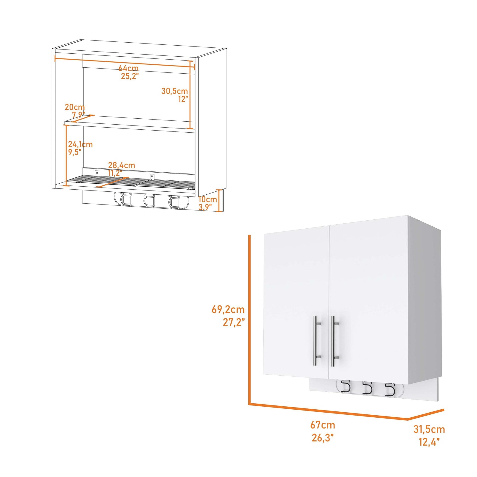 Carmelita 2-Door 2-Shelf Wall Storage Cabinet with Hangers White