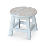 Carved Wooden Step Stool, Butterflies, Antique White