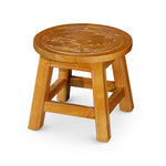 Carved Wooden Step Stool, Floral, Natural