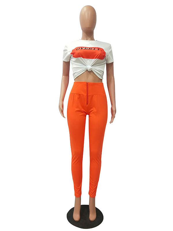 Casual Lip Print Alphabet Pant Set - WoodPoly.com