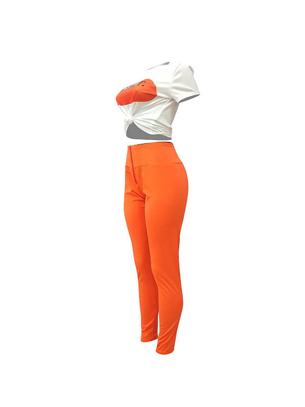 Casual Lip Print Alphabet Pant Set - WoodPoly.com