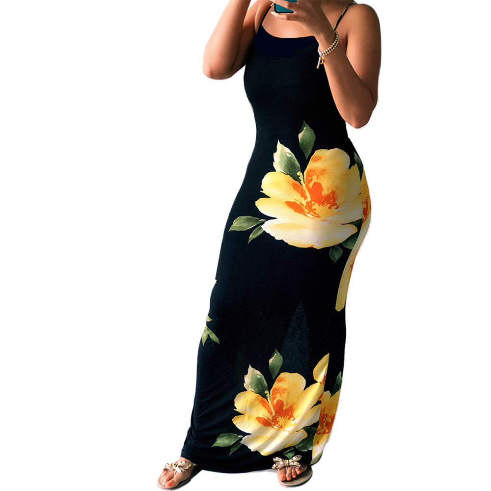 Casual Printed Straps Maxi Dress - WoodPoly.com
