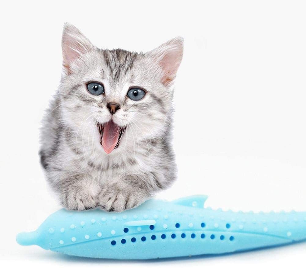 Cat Toothbrush Fish Shape with Catnip Pet Eco-Friendly Silicone Molar Stick Teeth Cleaning Toy for Cats - WoodPoly.com