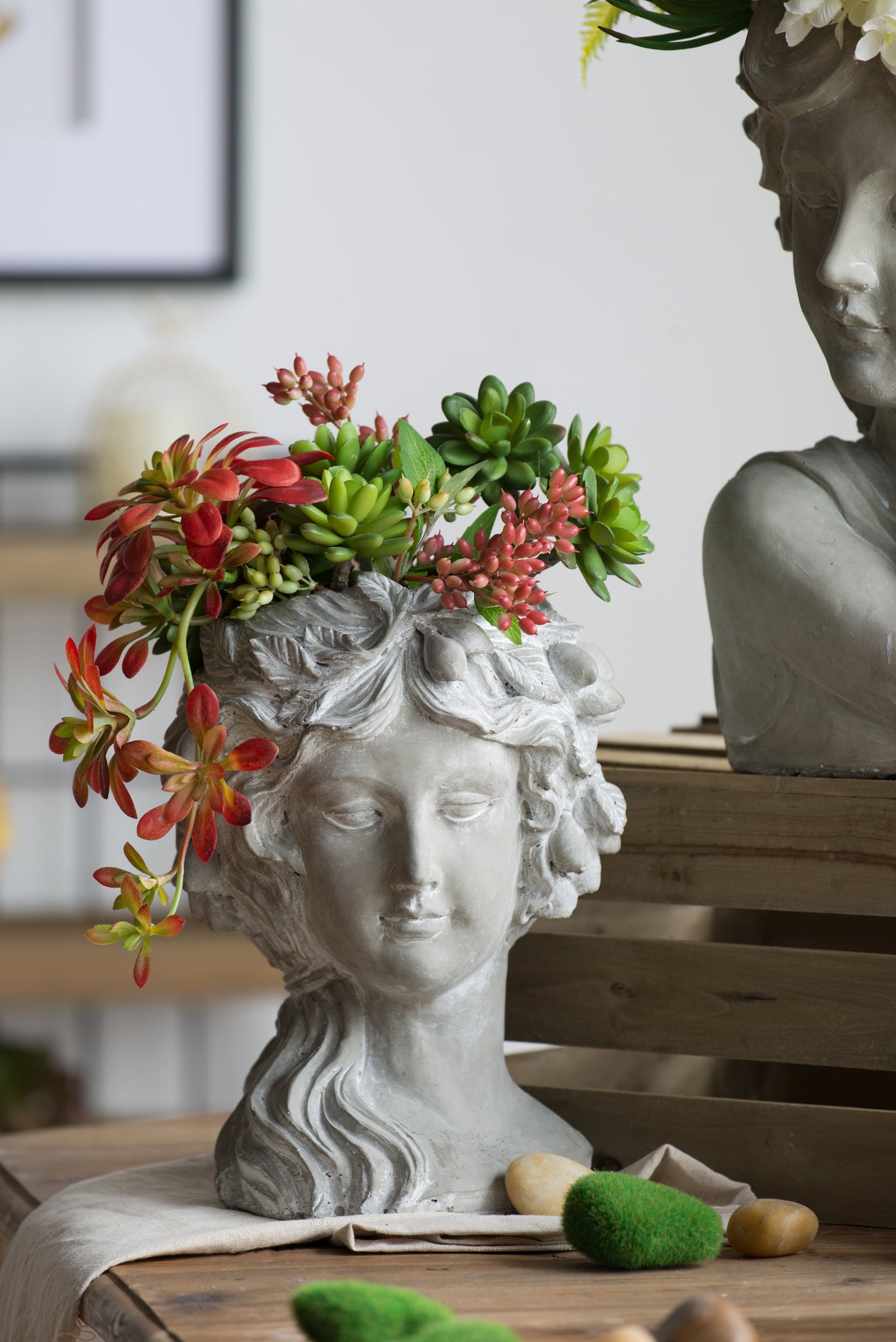 Cement Bust Wall Planter - Indoor Outdoor Home Garden Decor, 8