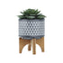 CERAMIC 5" AZTEC PLANTER ON WOODEN STAND, GRAY