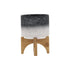 CERAMIC 5" PLANTER ON WOODEN STAND, GRAY