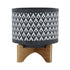 CERAMIC 8" AZTEC PLANTER ON WOODEN STAND, GRAY