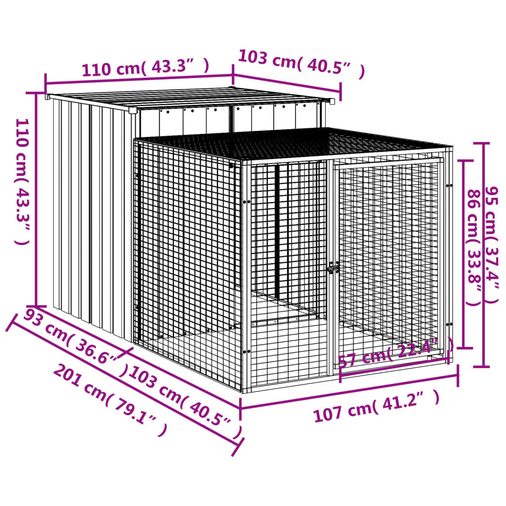 Chicken Cage with Run Light Gray 43.3