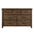 Classic Burnished Brown Dresser 1pc Solid Rubberwood 7 Drawers Transitional Design Bedroom Furniture Rustic Look