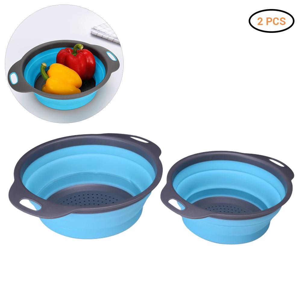 Collapsible Colander Silicone Bowl Strainer Set of 2, Portable Folding Filter Basket Bowls Container Rubber Strainer, Use for Draining Fruits, Vegetables and Pastas - WoodPoly.com