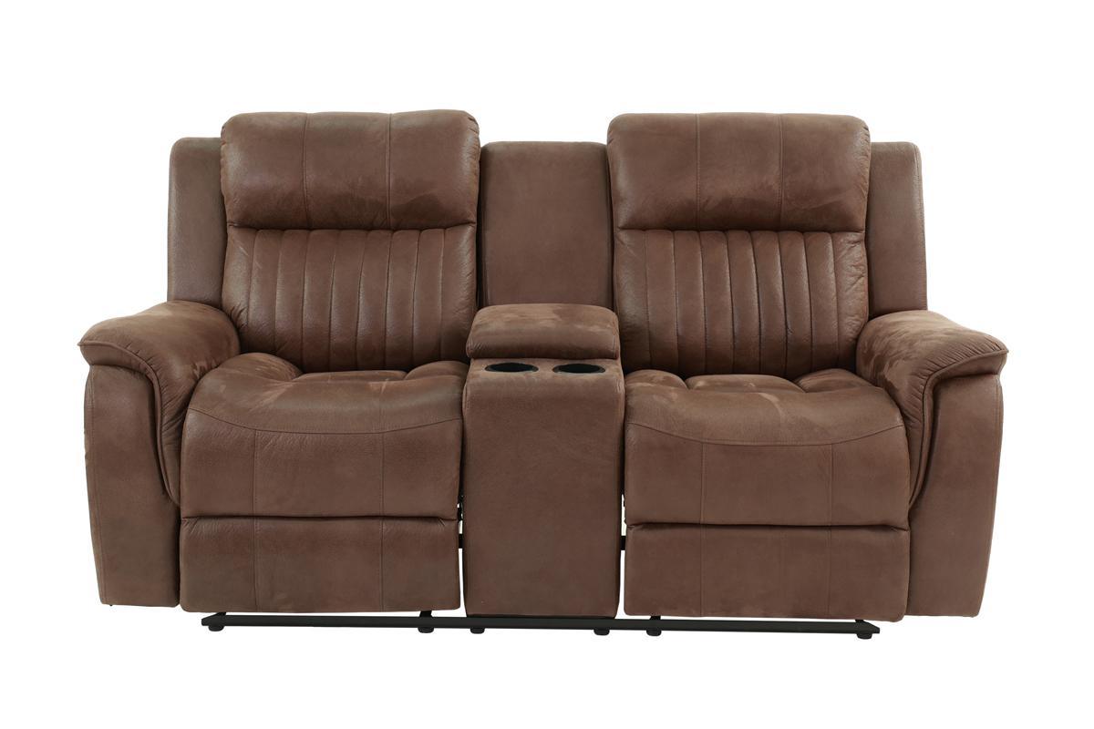 Contemporary Manual Motion Loveseat w Console 1pc Couch Living Room Furniture Dark Coffee Breathable Leatherette