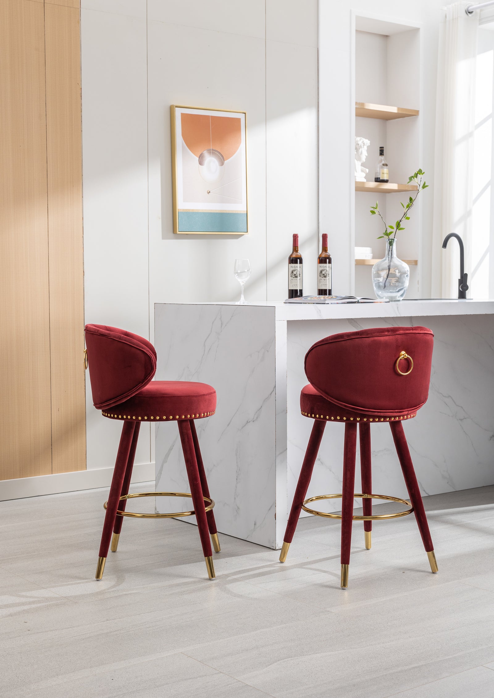 COOLMORE Counter Height Bar Stools Set of 2 for Kitchen Counter Solid Wood Legs with a fixed height of 360 degrees