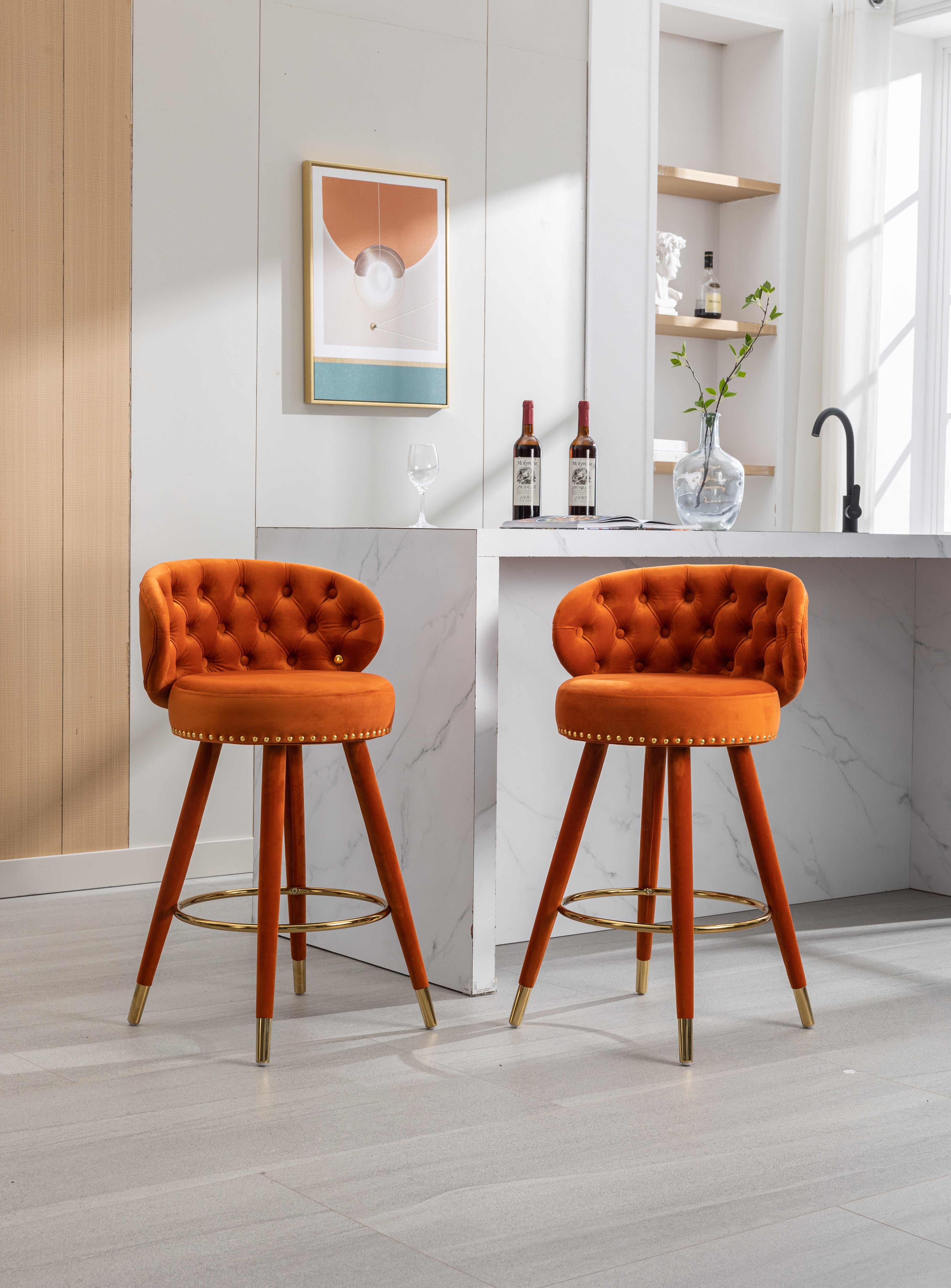 COOLMORE Counter Height Bar Stools Set of 2 for Kitchen Counter Solid Wood Legs with a fixed height of 360 degrees