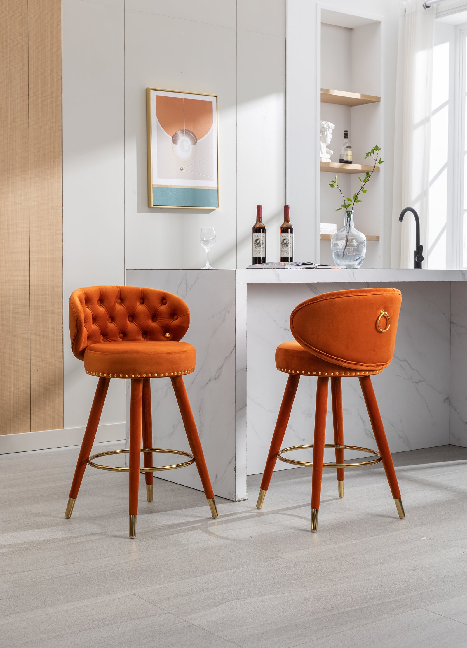 COOLMORE Counter Height Bar Stools Set of 2 for Kitchen Counter Solid Wood Legs with a fixed height of 360 degrees