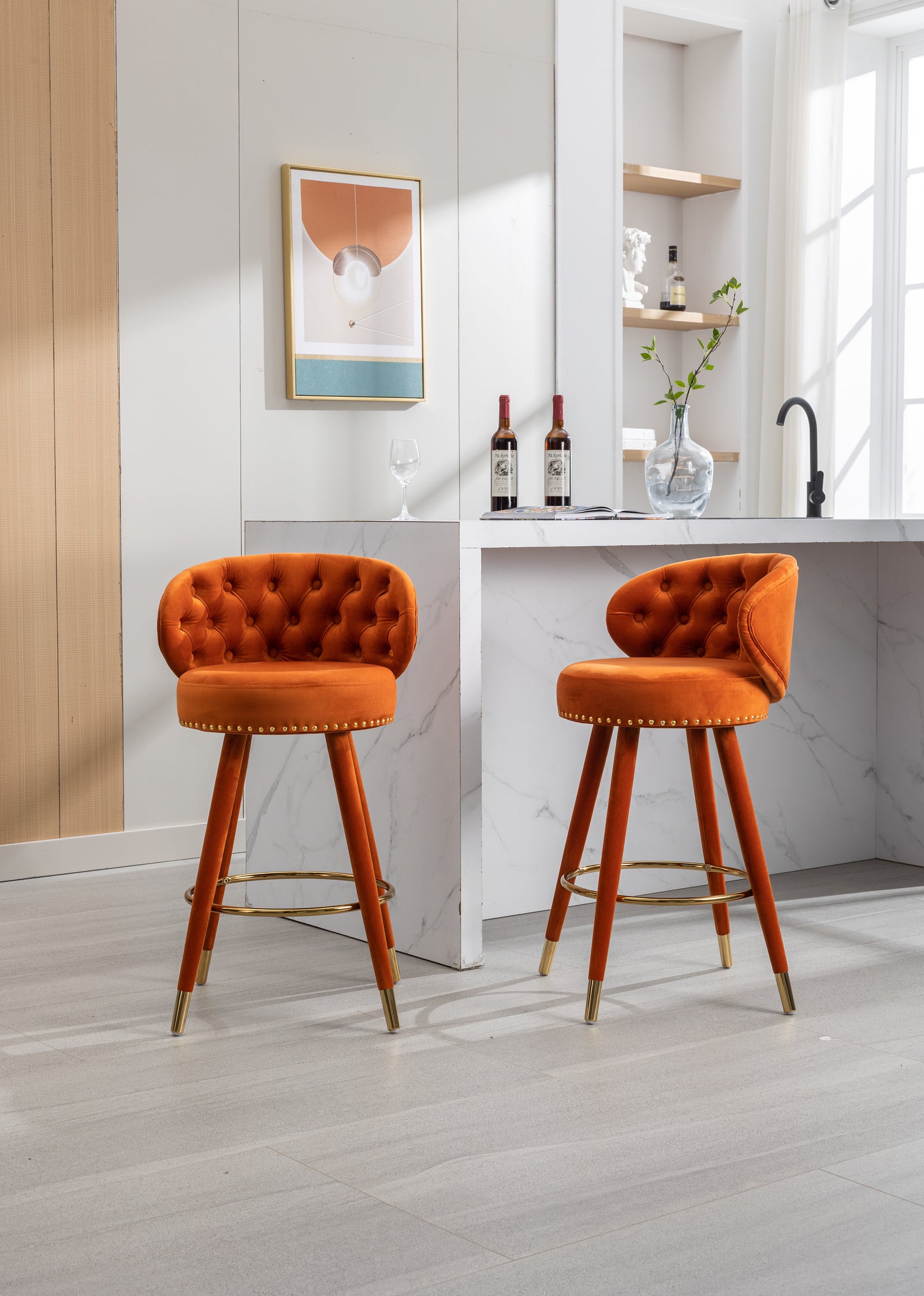 COOLMORE Counter Height Bar Stools Set of 2 for Kitchen Counter Solid Wood Legs with a fixed height of 360 degrees