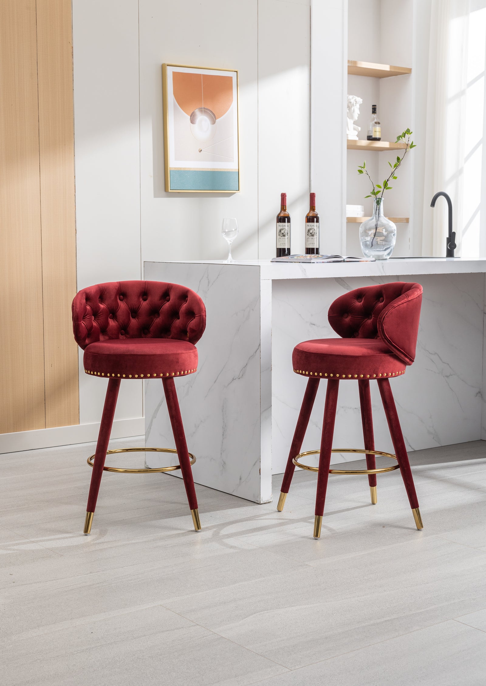 COOLMORE Counter Height Bar Stools Set of 2 for Kitchen Counter Solid Wood Legs with a fixed height of 360 degrees