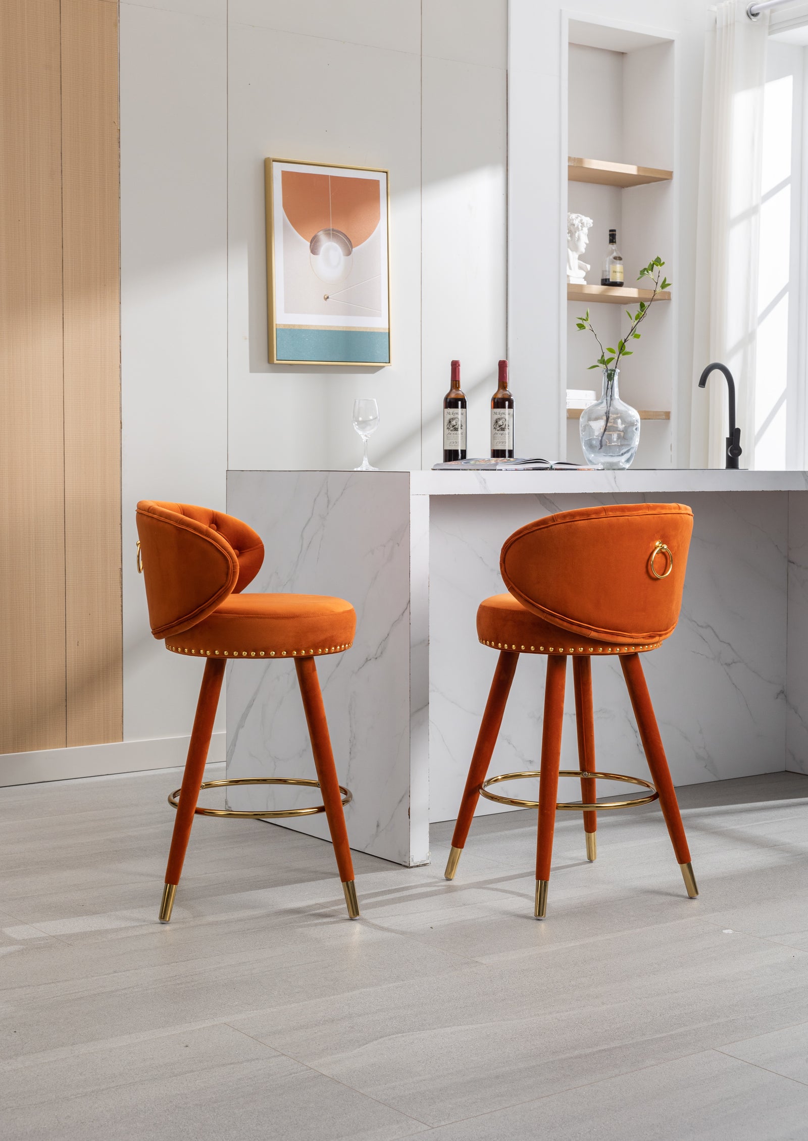 COOLMORE Counter Height Bar Stools Set of 2 for Kitchen Counter Solid Wood Legs with a fixed height of 360 degrees