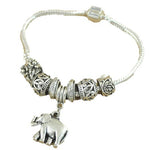 Cute Elephant Dangling Beads Charm Snake Chain Vintage Bracelet Silver Plated Beaded Bracelet - WoodPoly.com