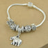 Cute Elephant Dangling Beads Charm Snake Chain Vintage Bracelet Silver Plated Beaded Bracelet - WoodPoly.com