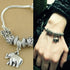 Cute Elephant Dangling Beads Charm Snake Chain Vintage Bracelet Silver Plated Beaded Bracelet - WoodPoly.com