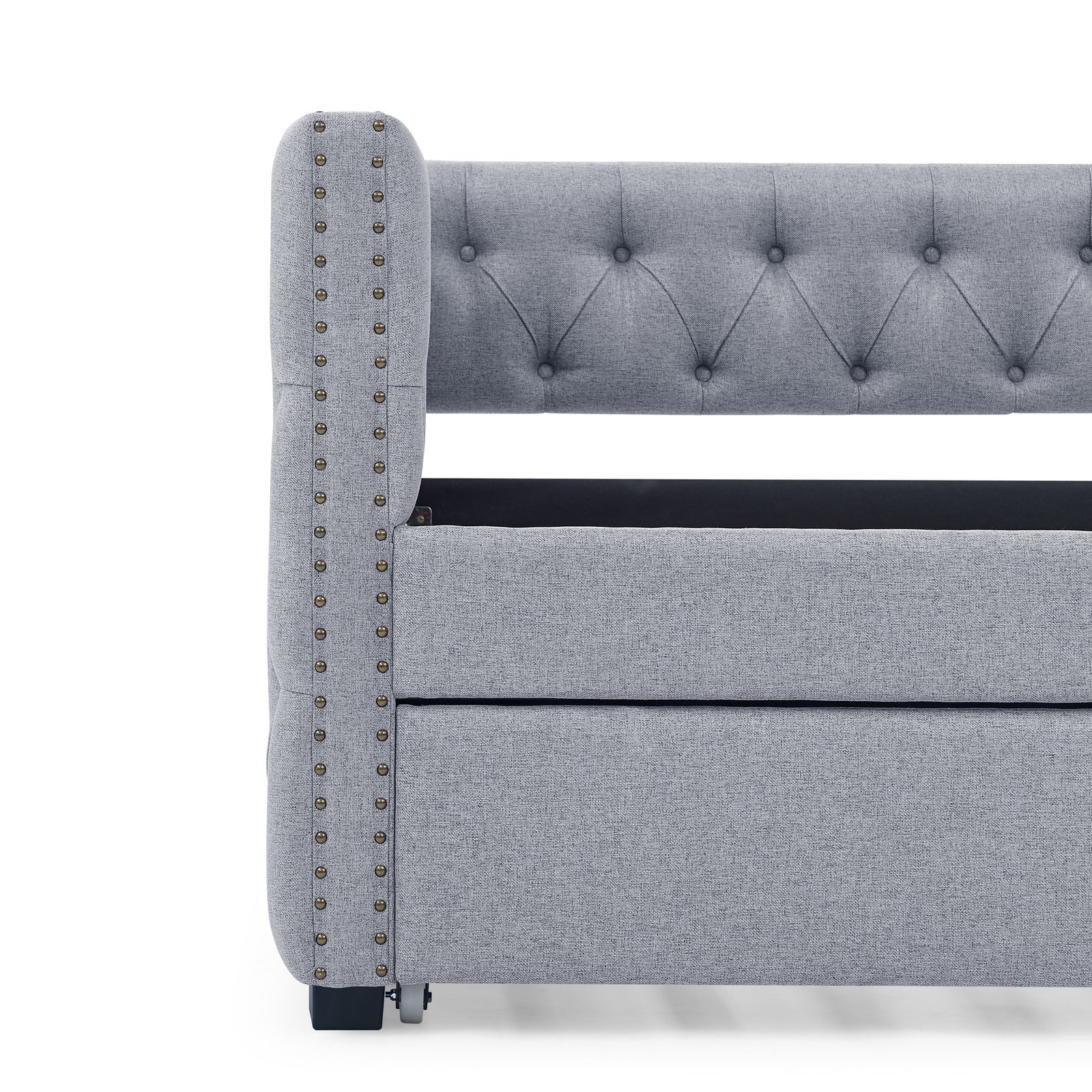 Daybed with Trundle Upholstered Tufted Sofa Bed, with Button and Copper Nail on Square Arms,both Twin Size,Grey(85