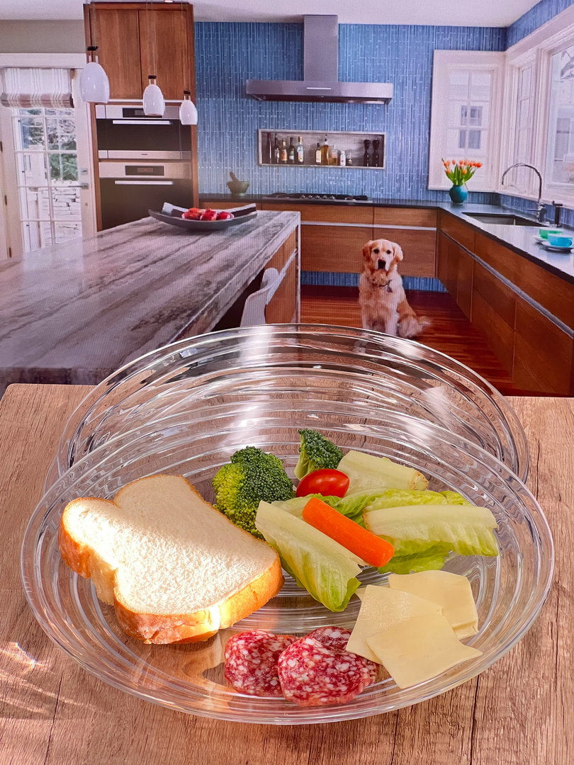 Designer Swirl 12" Acrylic Dinner Plates Set of 4, Crystal Clear Plastic Plates Reusable, Unbreakable Kitchen Plates for All Occasions BPA Free Dishwasher Safe