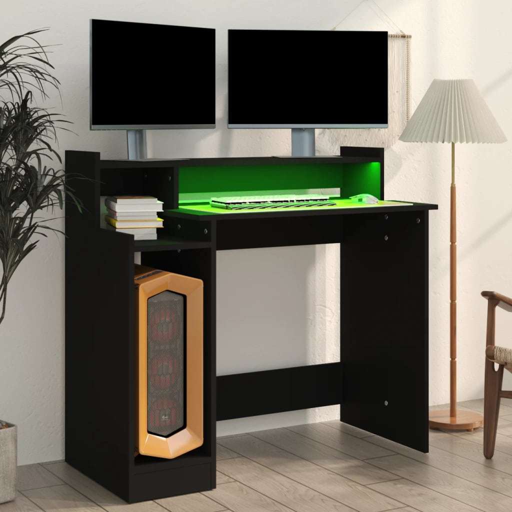 Desk with LED Lights Black 38.2