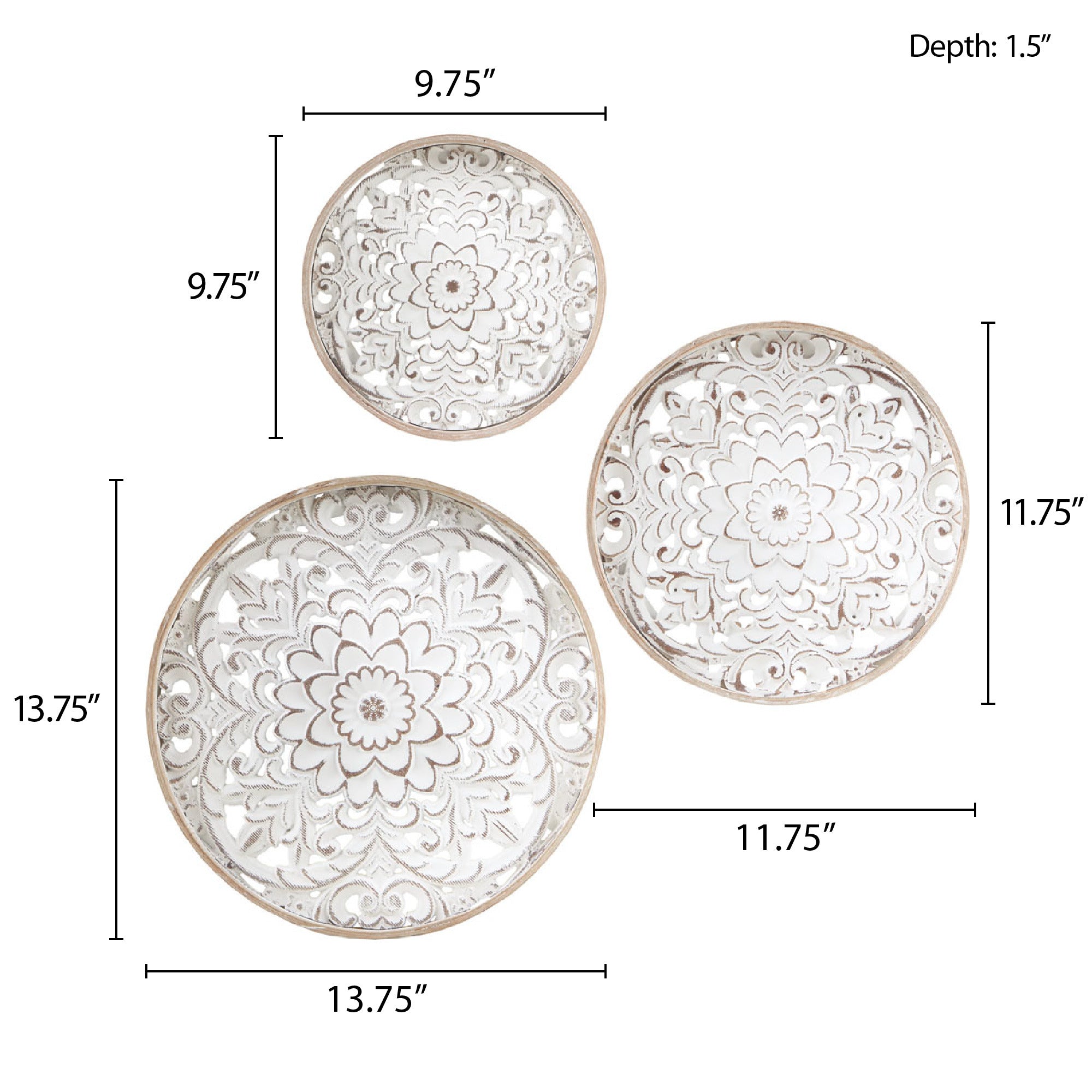Distressed White Floral 3-piece Carved Wood Wall Decor Set