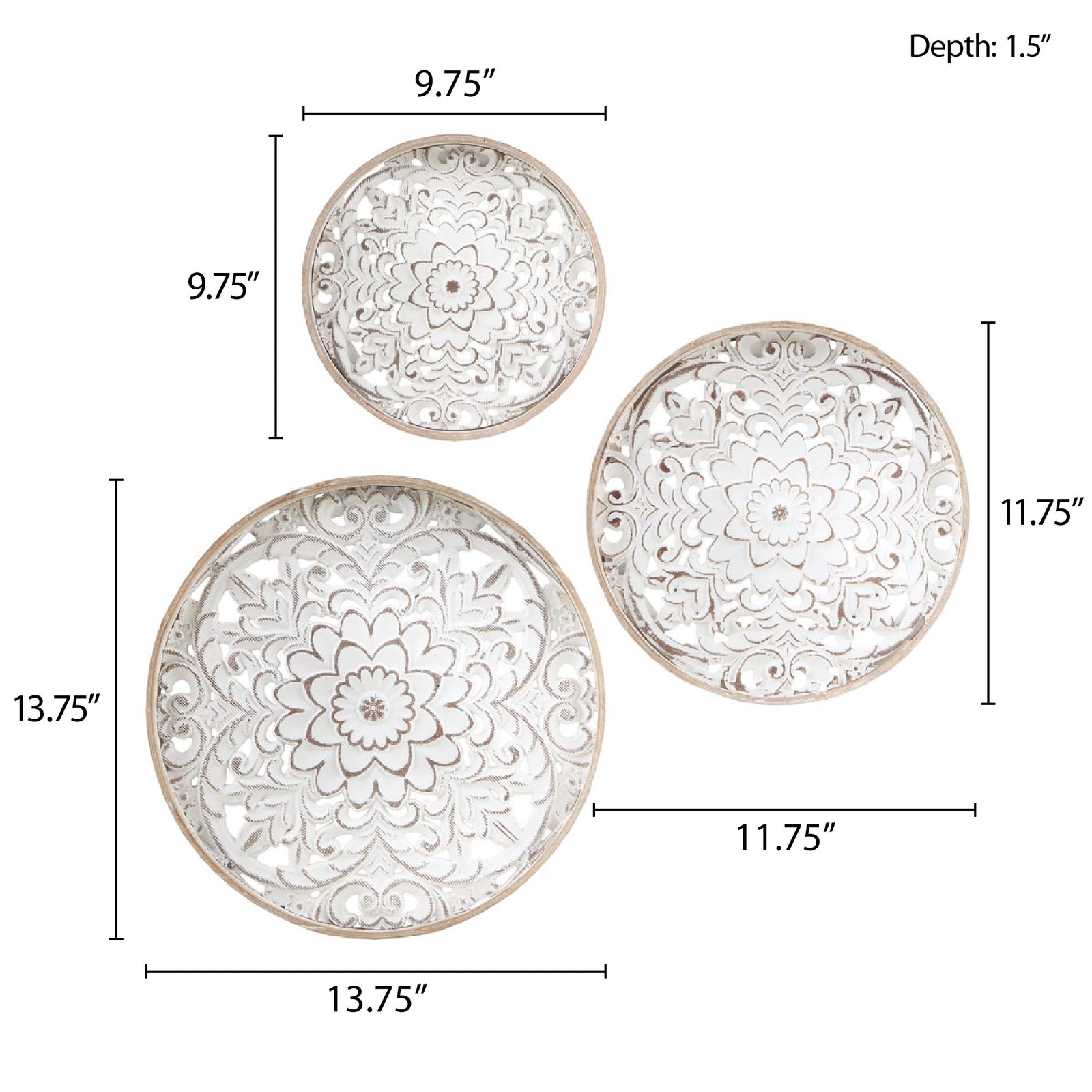 Distressed White Floral 3-piece Carved Wood Wall Decor Set