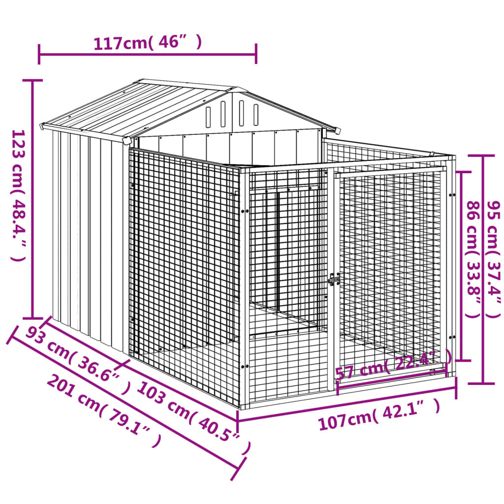 Dog House with Run Light Gray 46.1
