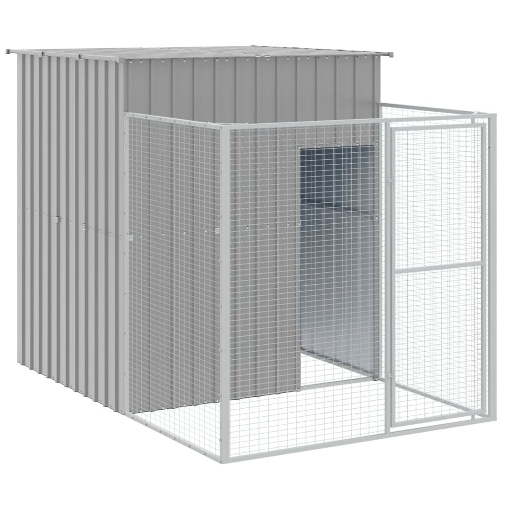 Dog House with Run Light Gray 65"x98.8"x71.3" Galvanized Steel