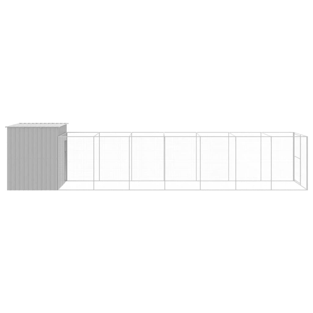 Dog House with Run Light Gray 84.3"x340.6"x71.3" Galvanized Steel