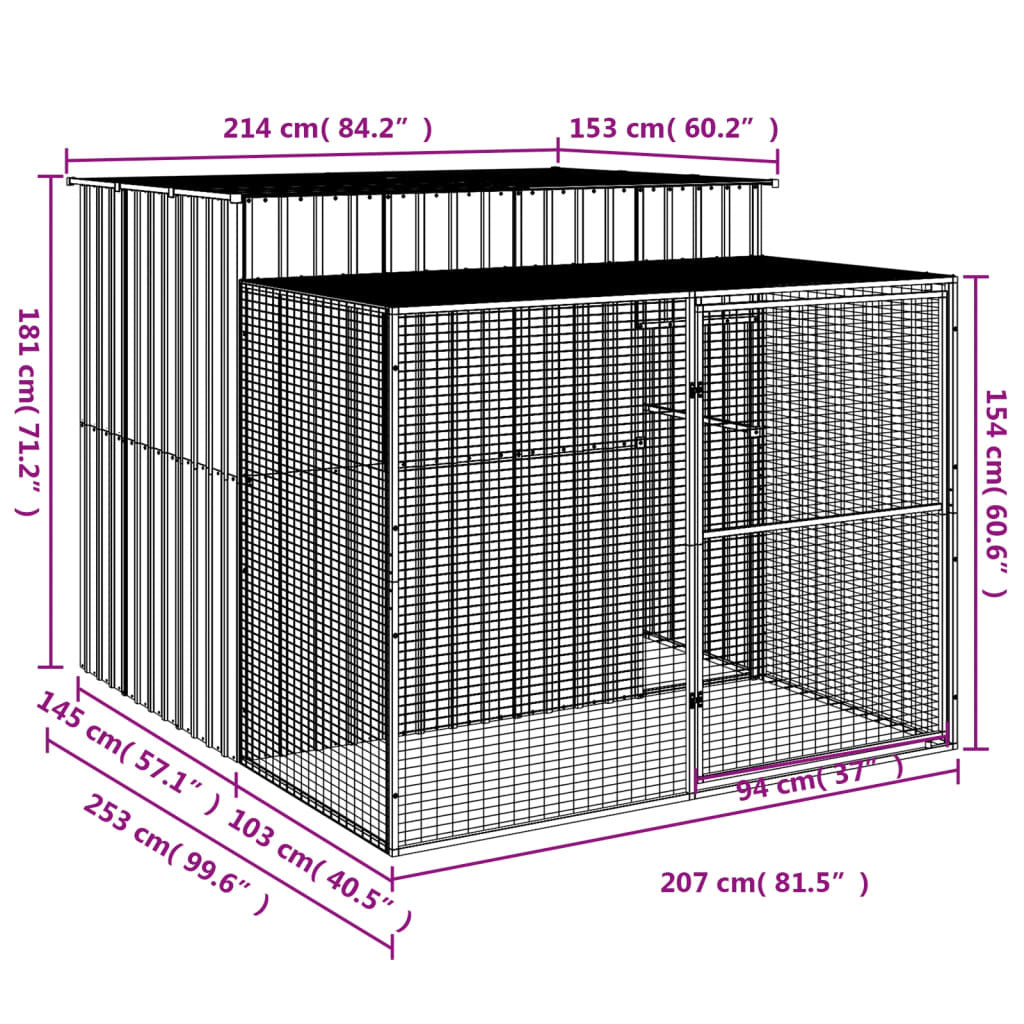 Dog House with Run Light Gray 84.3