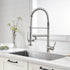 Double Handle LED Kitchen Sink Faucet With Pull Down Sprayer Single Hole Spring Modern Sink Tap in Brushed Nickel