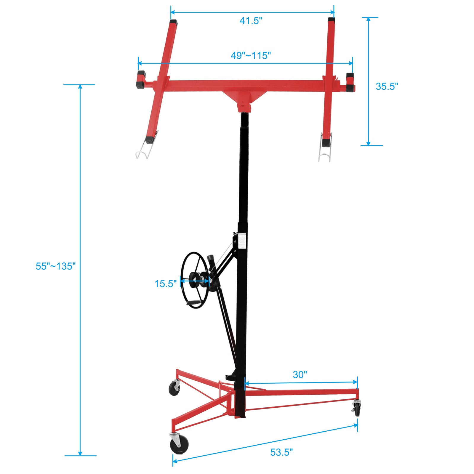 Drywall Lift Panel 11' Lift Drywall Panel Hoist Jack Lifter, RED+BLACK