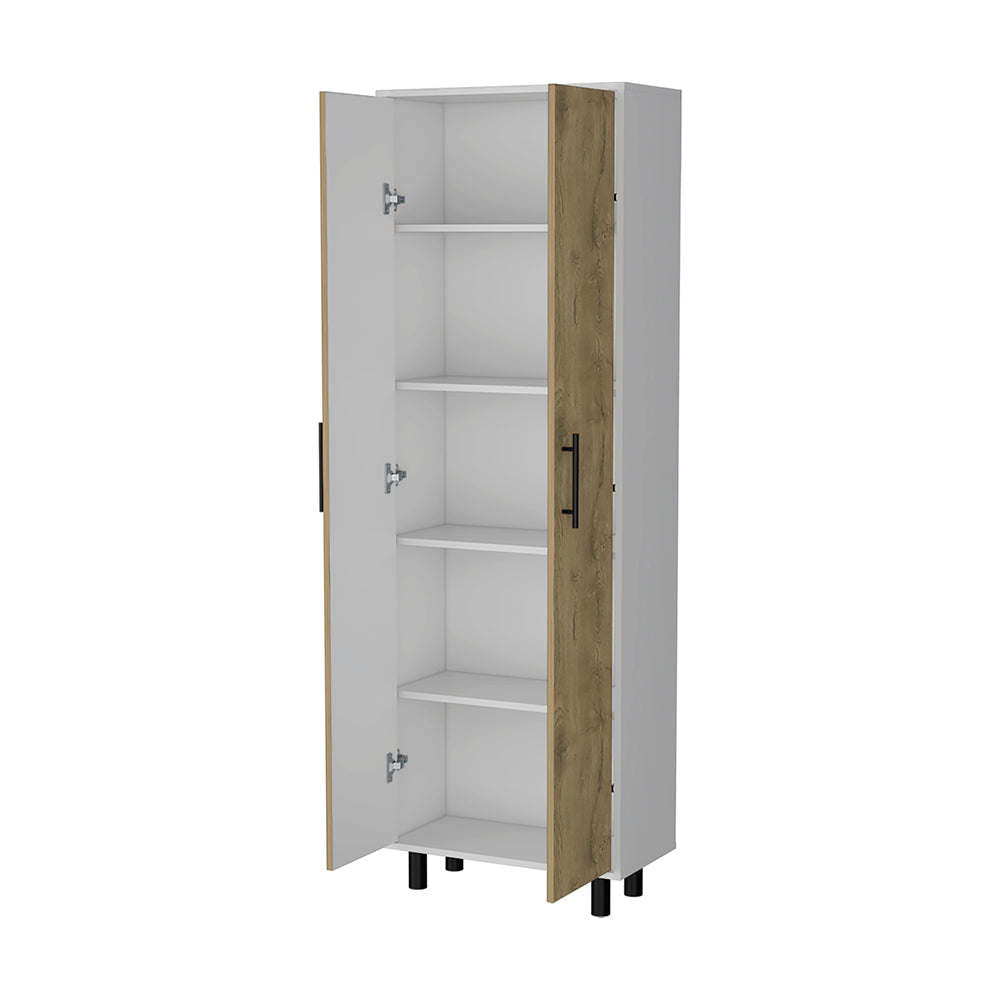 Fagan 2-Door 5-Shelf Kitchen Pantry White and Macadamia