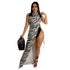 Fashion Zebra Print Sleeveless Tie Half Open Sexy Dress