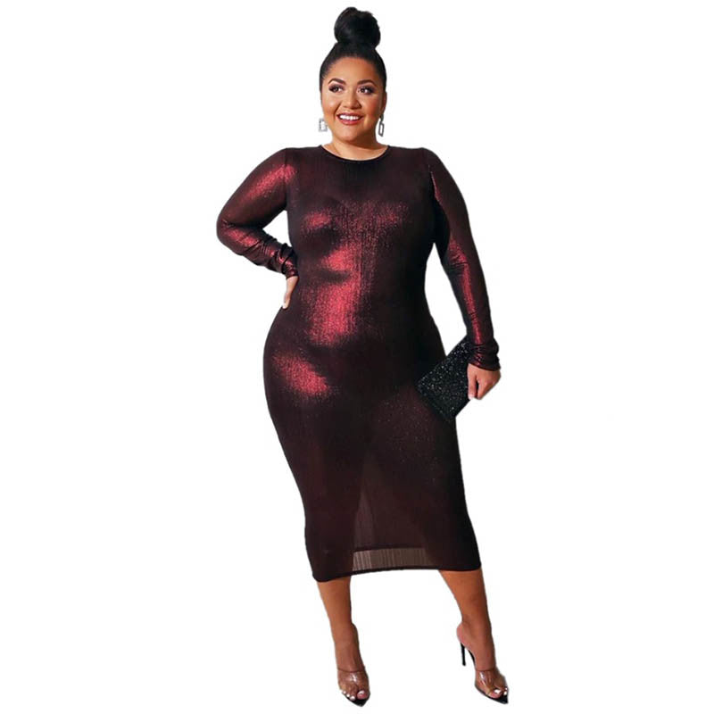 Fat Woman Knitted Plus Size Long Sleeve Midi Dress - WoodPoly.com