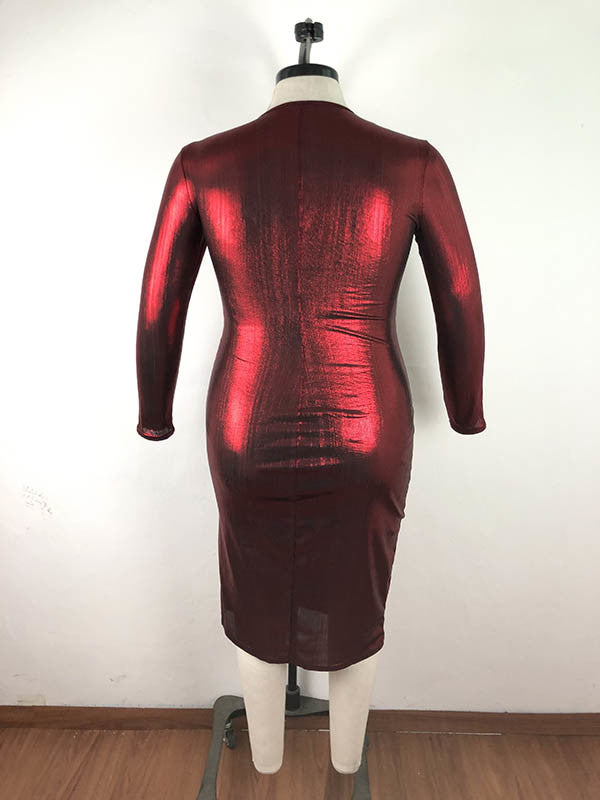 Fat Woman Knitted Plus Size Long Sleeve Midi Dress - WoodPoly.com