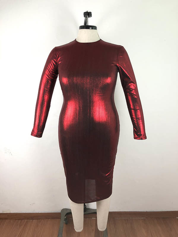 Fat Woman Knitted Plus Size Long Sleeve Midi Dress - WoodPoly.com
