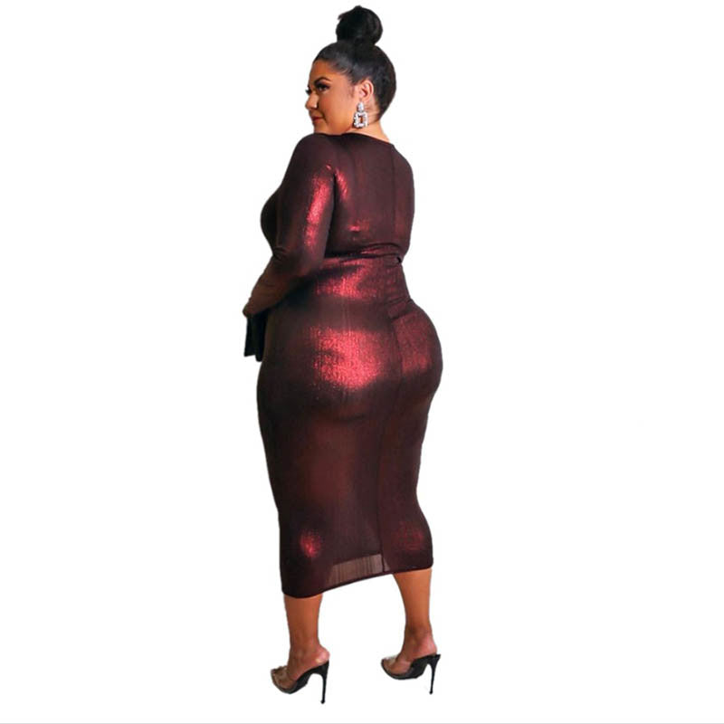 Fat Woman Knitted Plus Size Long Sleeve Midi Dress - WoodPoly.com